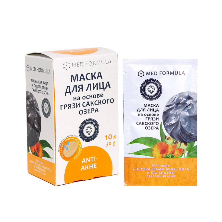 Маска для лица Anti-акне на основе грязи Сакского озера Med Formula 10 шт. по 30 г