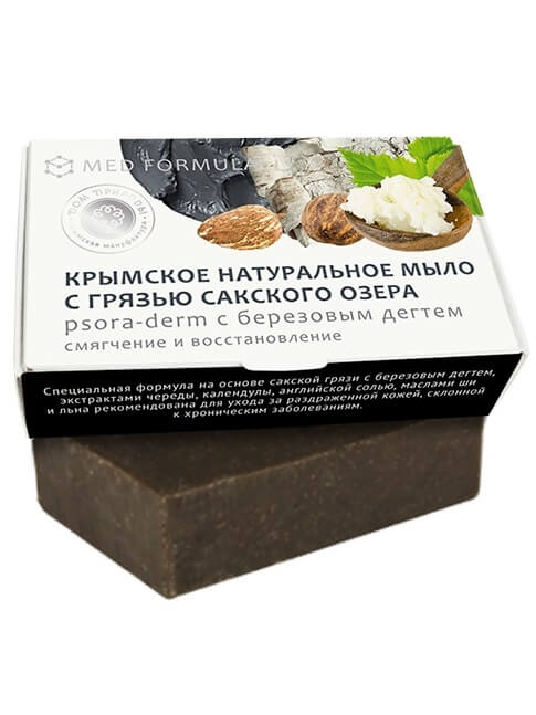 Мыло Psora-derm с берёзовым дёгтем смягчение и восстановление с грязью Сакского озера Med Formula 100 г